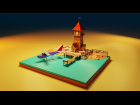 LowPoly Tower house and sea plane