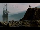medieval ship ocean scene