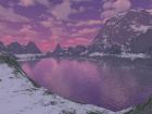 Snowy mountain lake sunset come see