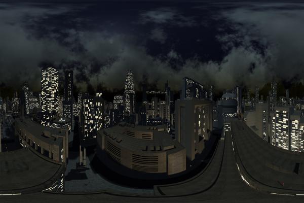 Spherical Dystopia night with clouds