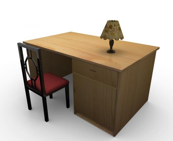 Office Table, Chair and Table Lamp Polygon Model