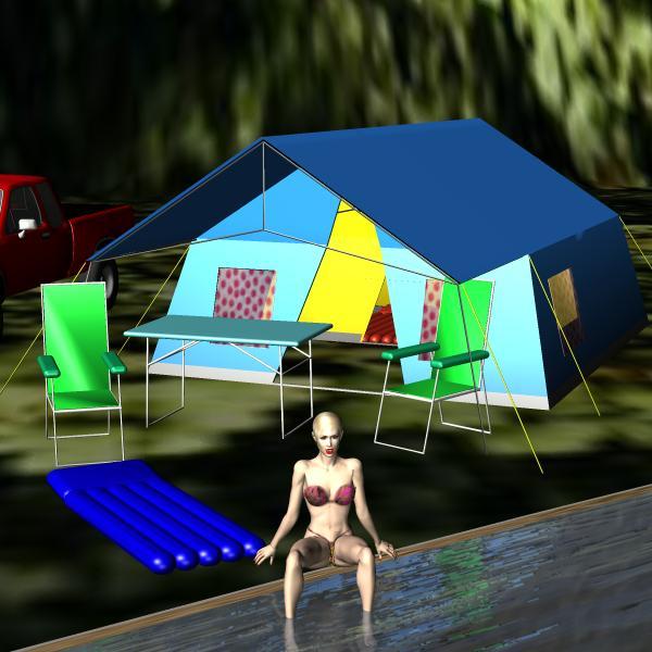 camping stuff (tent, 2 airbeds, table, seat)