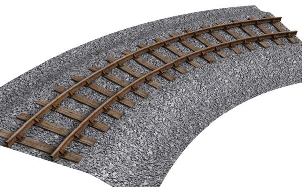 Curved railway track with morphing ballast