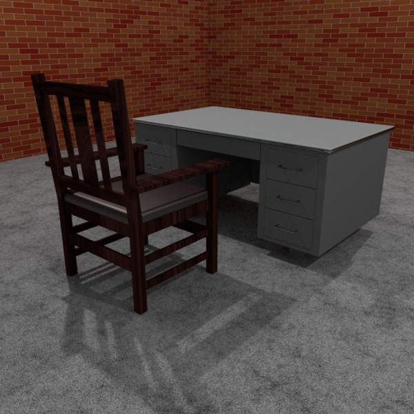 Old wooden chair and old metal desk