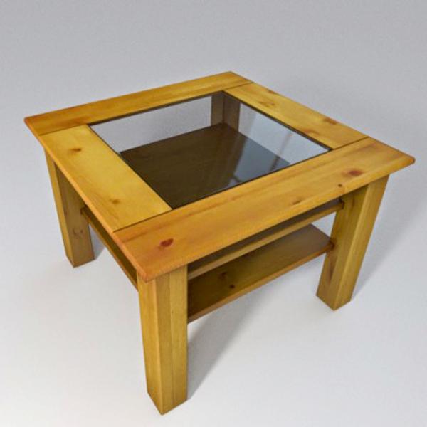 Living room table (wood and glas)