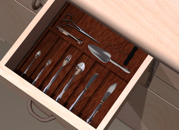 Flatware for fully rigged cabinet for Poser