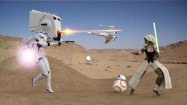 Jedi fight in the desert.