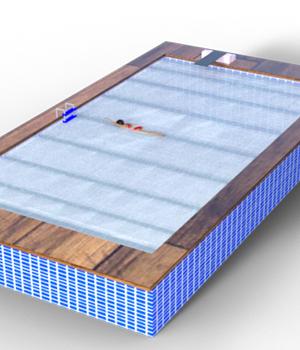 Swimming pool with diving board and ladder