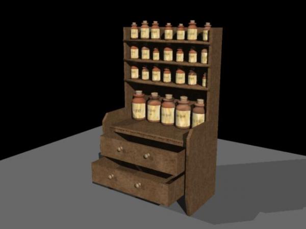 Potions cabinet and jars