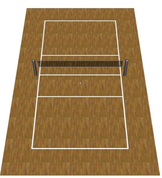 Volleyball court, net and ball