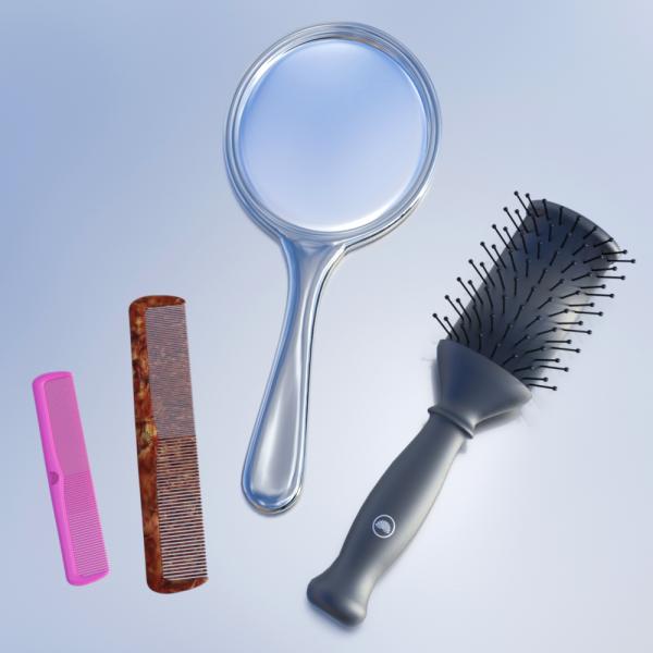 Brush, comb and mirror