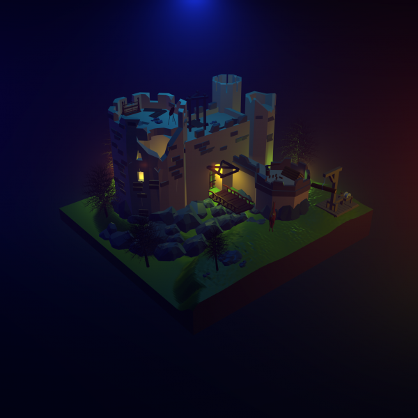 Low Poly Castle Scene