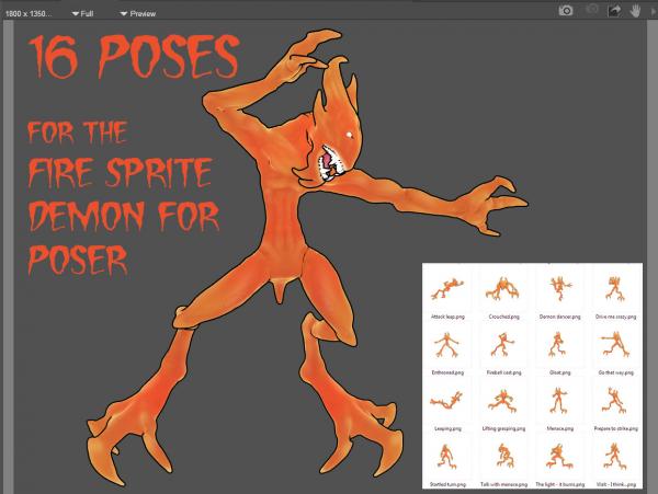 16 poses for the Fire Sprite Demon