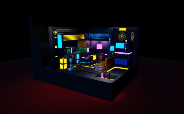 Low Poly Funky Tech Room, Blender 2.93