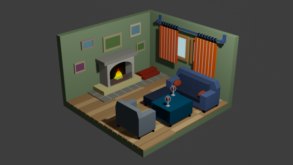Isometric Living Room, Low Poly