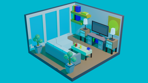 Low Poly Living Room 02, Isometric