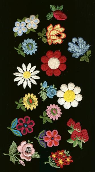 embroidered applique trim, floral, flowers,