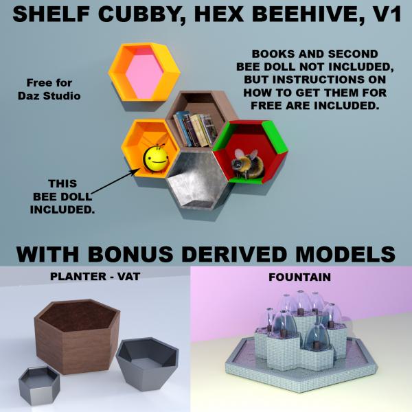 Shelf Cubby, Hex Beehive, V1, DS