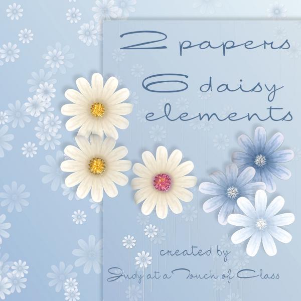 Blue Daisy Scrapbook Pages and elements