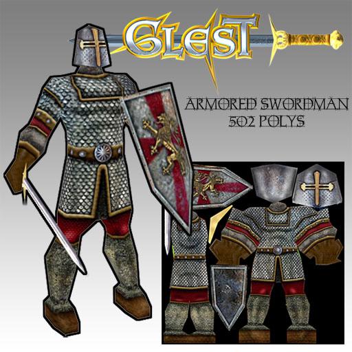 armored swordman: low poly RTS game character