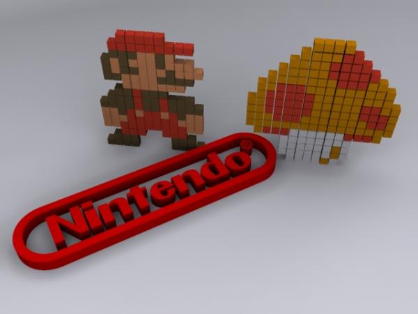 Pixel Mario and Nintendo logo