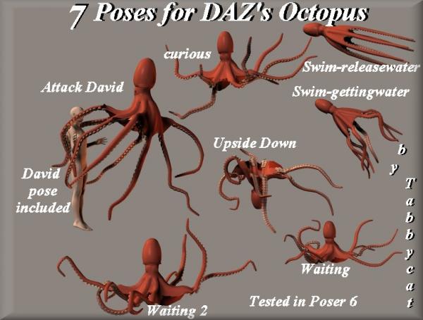 7 Poses for DAZ&#039;s Octopus