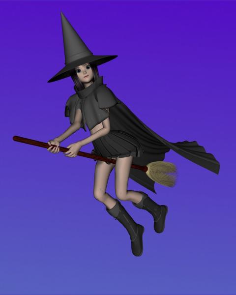 Lil&#039; Witch rides her broom
