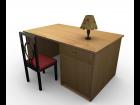 Office Table, Chair and Table Lamp Polygon Model