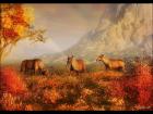 Reindeer In Autumn Sunset