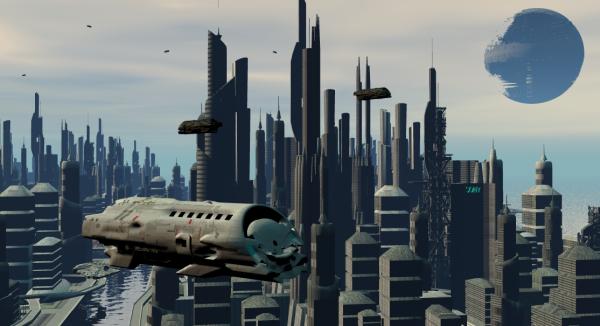 sci-fi city shuttle