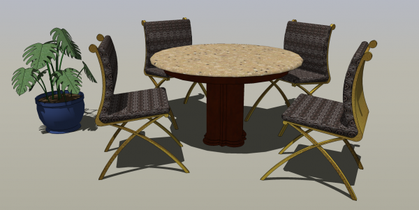 Furniture, Interior/Exterior, Round Table with Fou