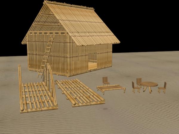 Bamboo Hut Set 3d Model Sharecg