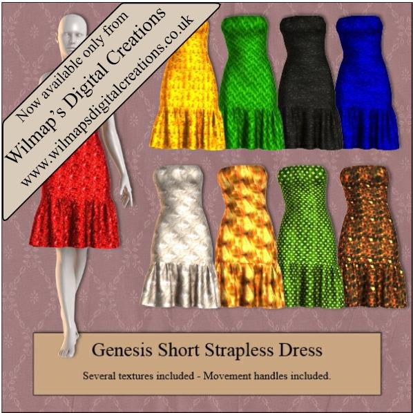 Genesis Short Strapless Dress - DAZ Studio - ShareCG