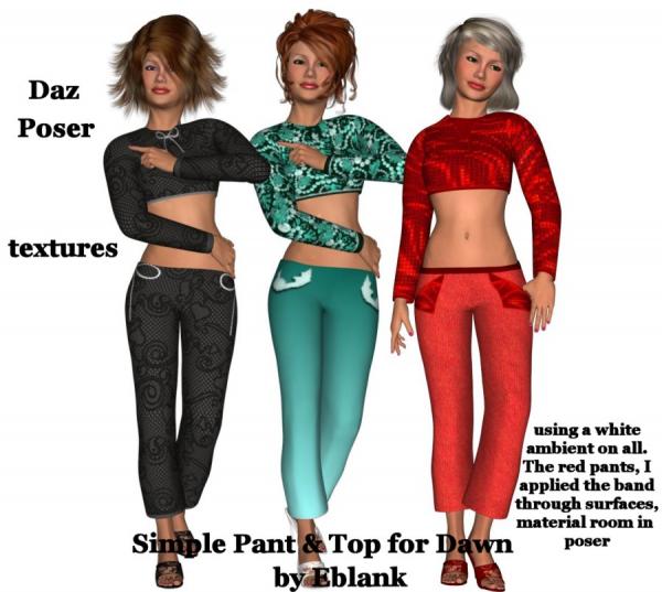 Eblanks Simple01 Pants &amp; Top textures for Dawn