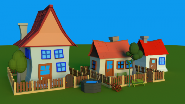 3 low poly houses