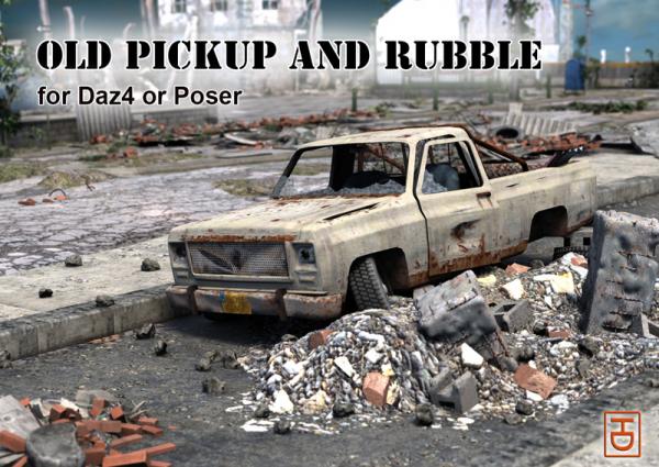 Old pickup and rubble