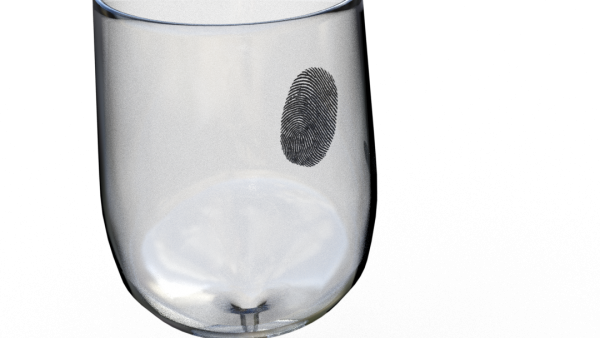 a simple glass with 2 finger prints on it