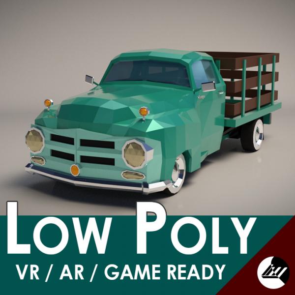 Low-Poly Cartoon Vintage Pickup Truck