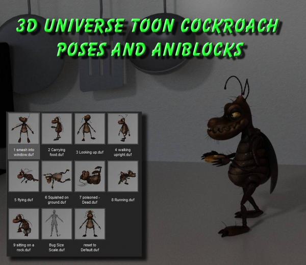 Poses and AinBlocks for the 3DU Toon Cockroach