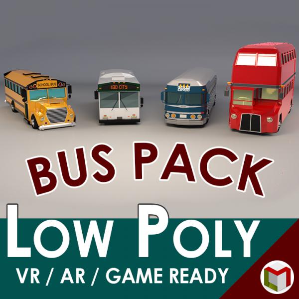 Low Poly Cartoon Bus Pack