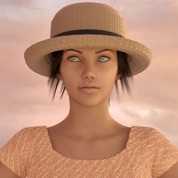 Straw-hat-with Hair for Dazstudio G8 female Iray