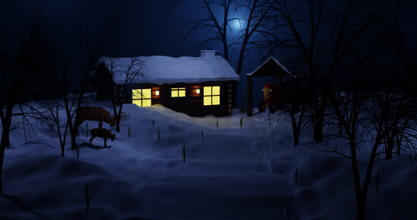 Snow Night Low Poly Scene