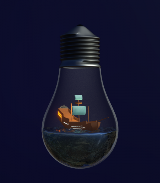 Low Poly Ship Scene in a Bulb