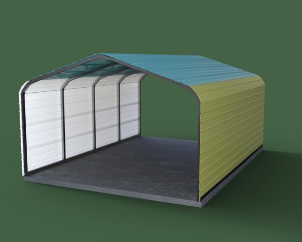 Basic steel shed. Open ends.