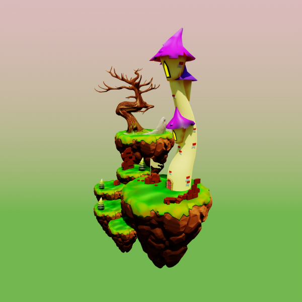 Lowpoly Floating Fantasy Castle