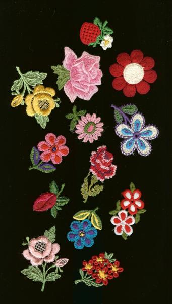 embroidered applique trim, floral, flowers,