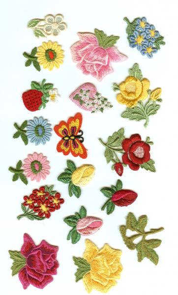 embroidered applique trim, floral, flowers,