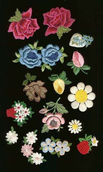 embroidered applique trim, floral, flowers,