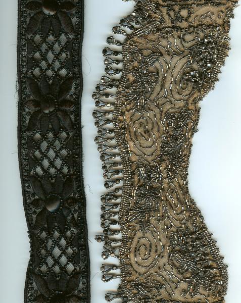 beaded trim,lace,fabric,antique