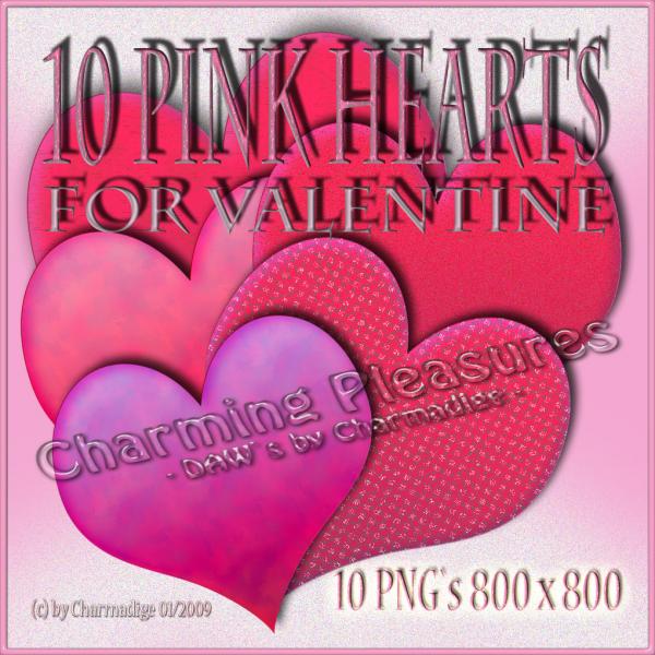 10 Pink Hearts for Valentine